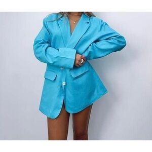 White Fox Boutique Oversized Blue Button-Front Blazer Jacket Size M/L